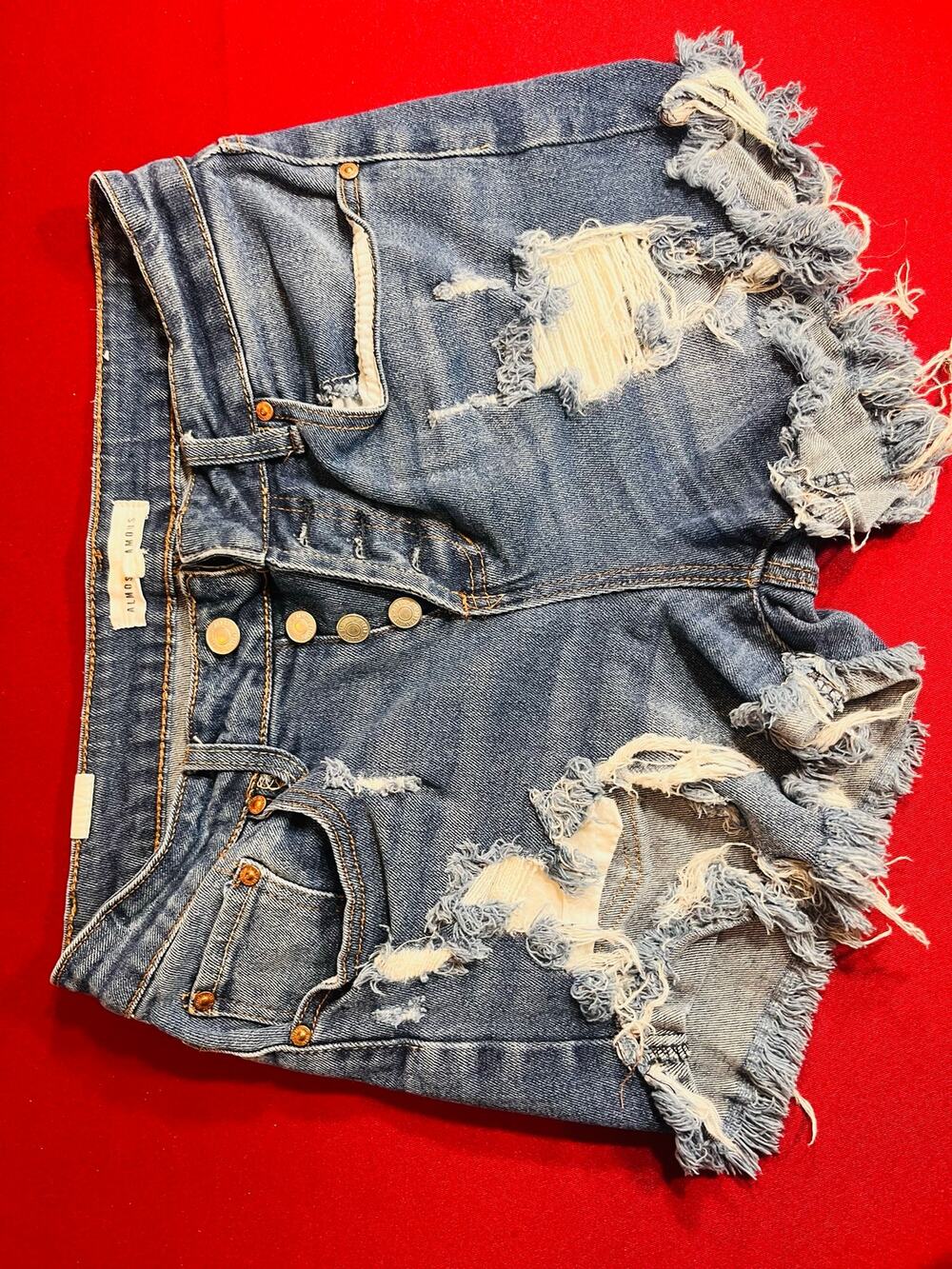 Almost Famous High Rise Distressed Jean Cutoff Jorts Button Fly Sz 7